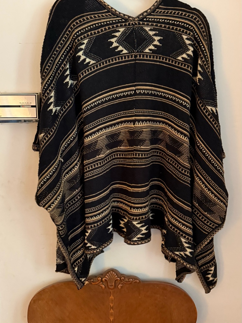 Polo by Ralph Lauren Black and Cream Aztec Knit Poncho